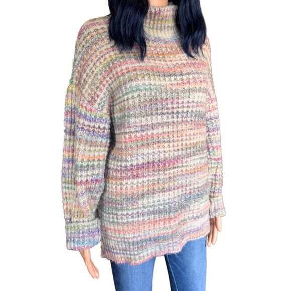 TopShop Space Dye Rainbow Chunky Turtleneck Oversized Sweater Medium - Picture 4 of 6